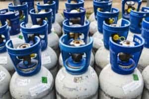 Refrigerant gas cylinders under pressure ready to transport